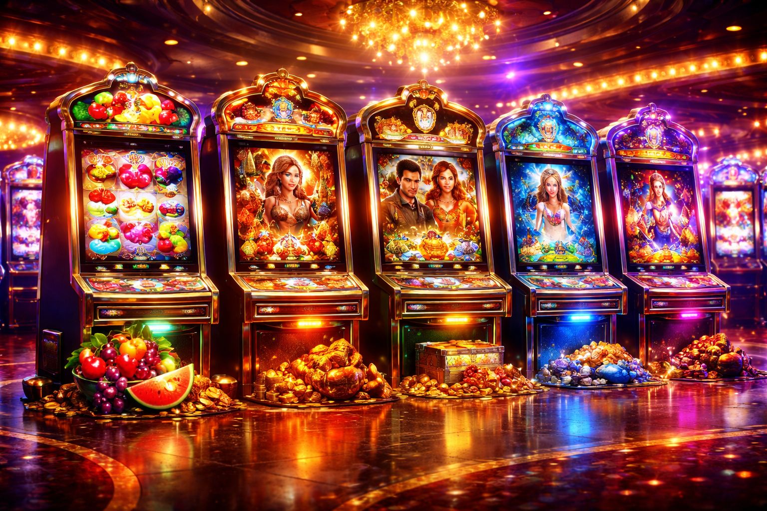 Diverse slot categories ranging from classic fruit machines to modern themed reels and jackpot games.